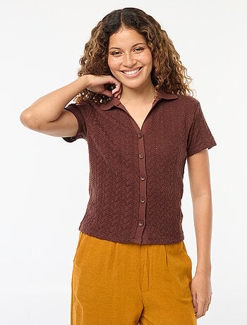 T-shirt con collo a polo lavorata a maglia