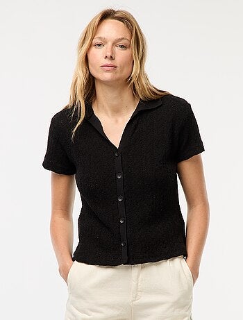 T-shirt con collo a polo lavorata a maglia