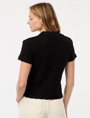 T-shirt con collo a polo lavorata a maglia