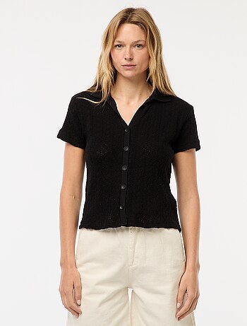 T-shirt con collo a polo lavorata a maglia