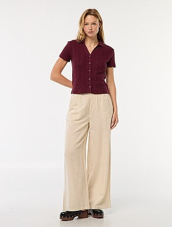 T-shirt con collo a polo lavorata a maglia