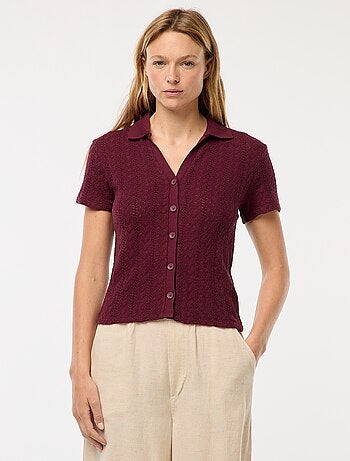 T-shirt con collo a polo lavorata a maglia