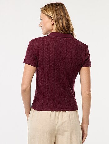 T-shirt con collo a polo lavorata a maglia