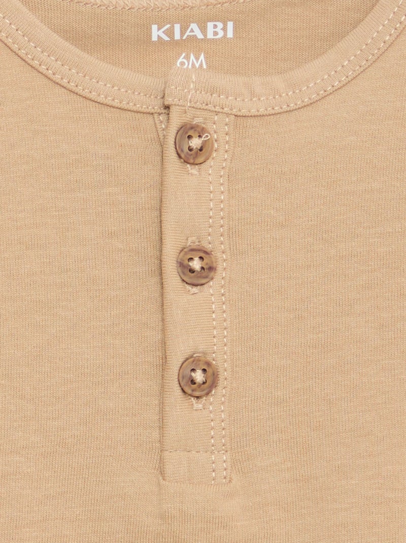 T-shirt con collo alla tunisina abbottonato Beige - Kiabi