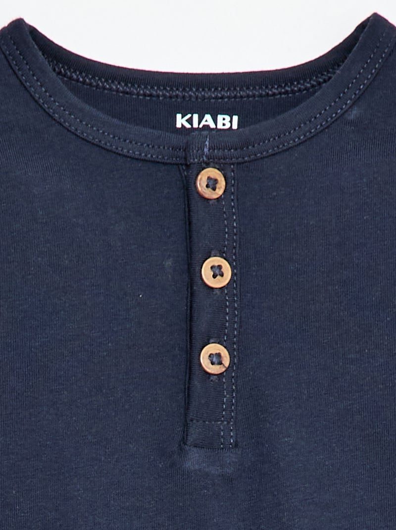 T-shirt con collo alla tunisina abbottonato Blu - Kiabi