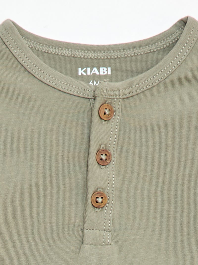 T-shirt con collo alla tunisina abbottonato Verde - Kiabi