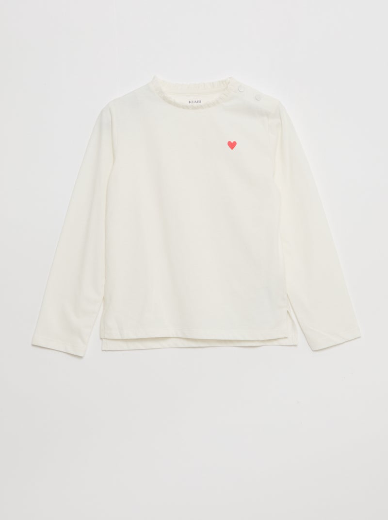 T-shirt con collo rotondo con volant - So Easy Bianco - Kiabi