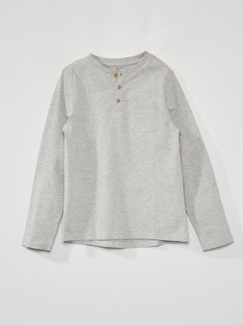 T-shirt con collo serafino a maniche lunghe GRIGIO - Kiabi