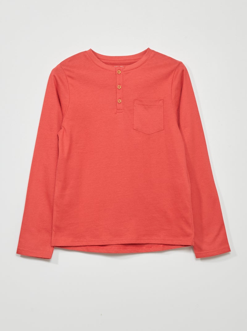 T-shirt con collo serafino a maniche lunghe rosso lampone - Kiabi