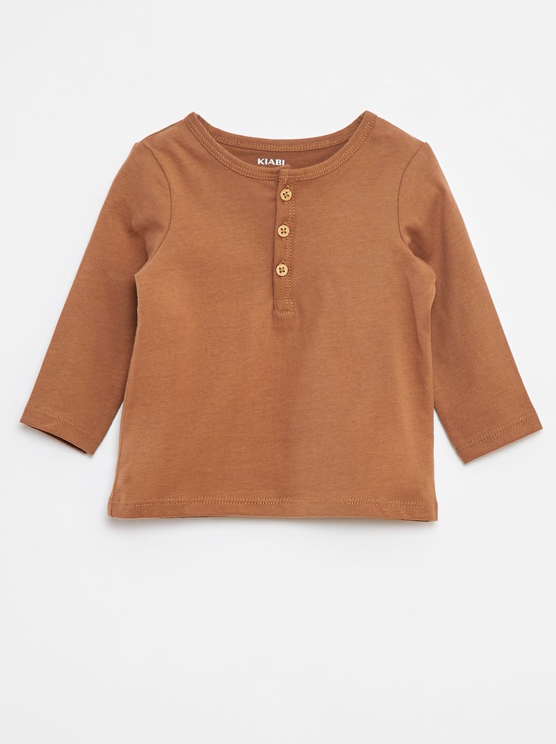 T-shirt con collo serafino Beige - Kiabi