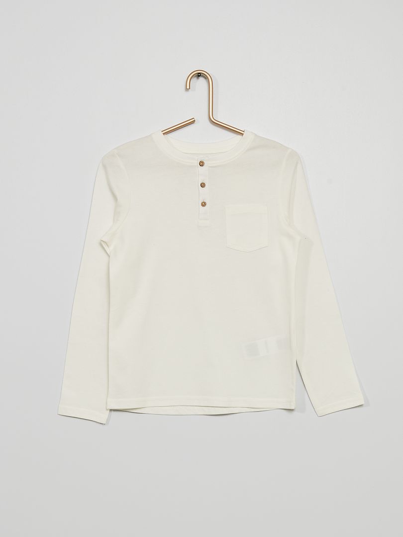 T-shirt con collo serafino e tasca Bianco - Kiabi