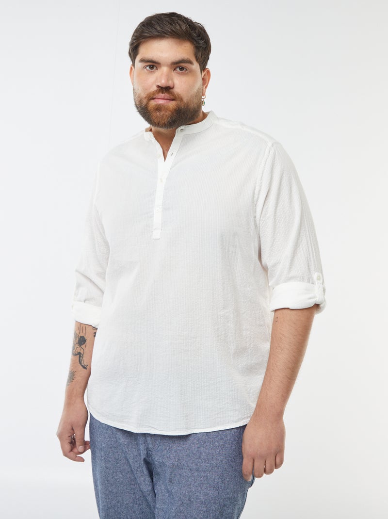 T-shirt con collo serafino in tessuto effetto crespone Bianco - Kiabi