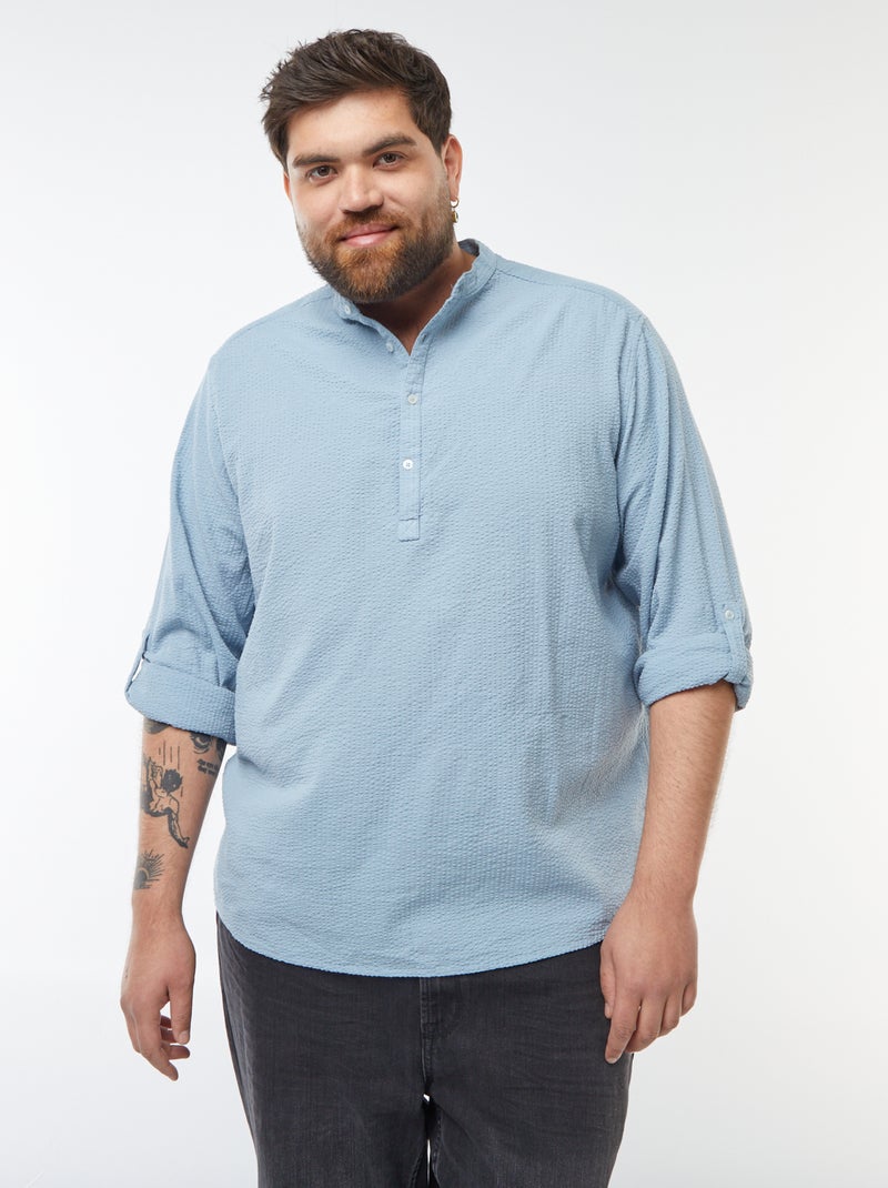 T-shirt con collo serafino in tessuto effetto crespone Blu - Kiabi