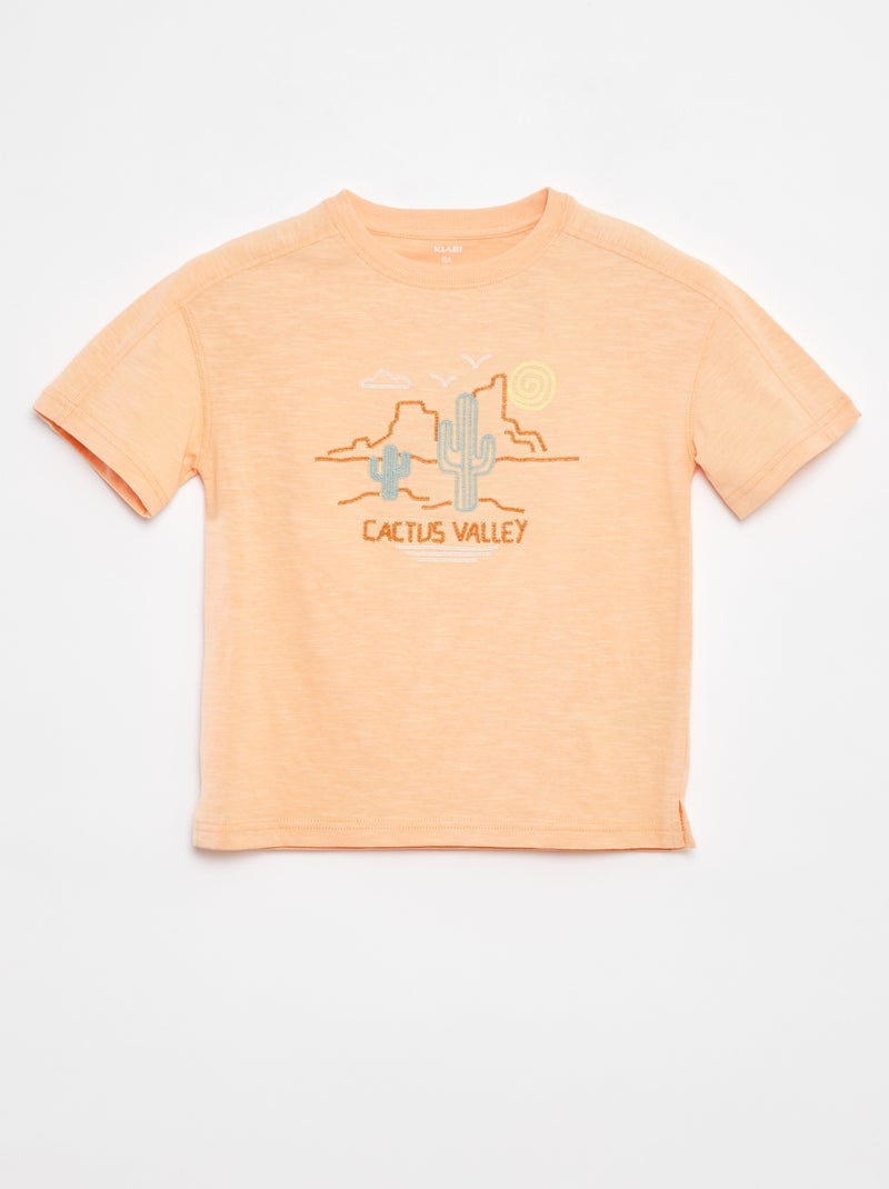 T-shirt con cut out fantasia e ricami Arancione - Kiabi