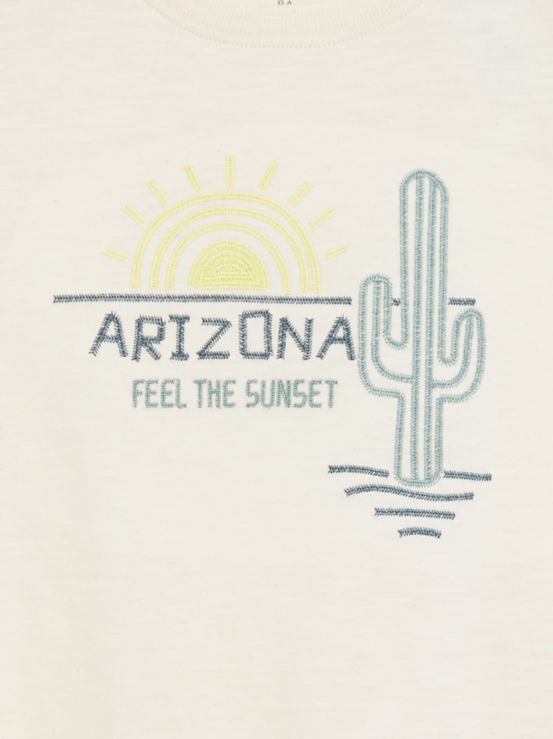 T-shirt con cut out fantasia e ricami Beige - Kiabi