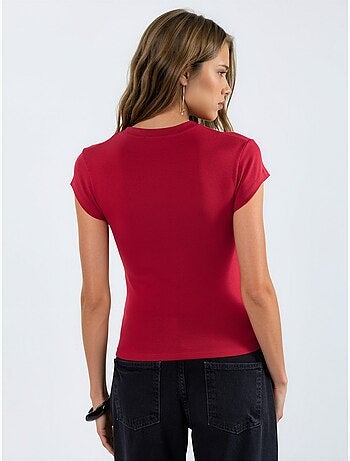 T-shirt con girocollo e stampa di cuori ricamati busem
