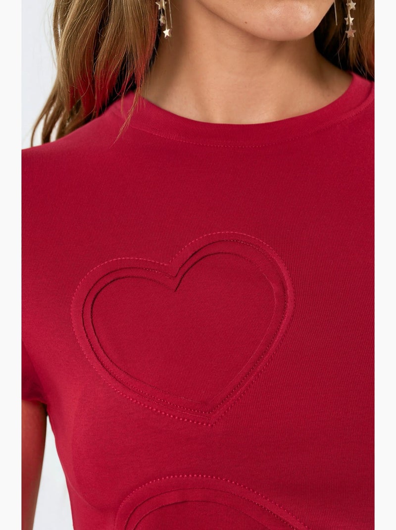 T-shirt con girocollo e stampa di cuori ricamati busem Rosso - Kiabi