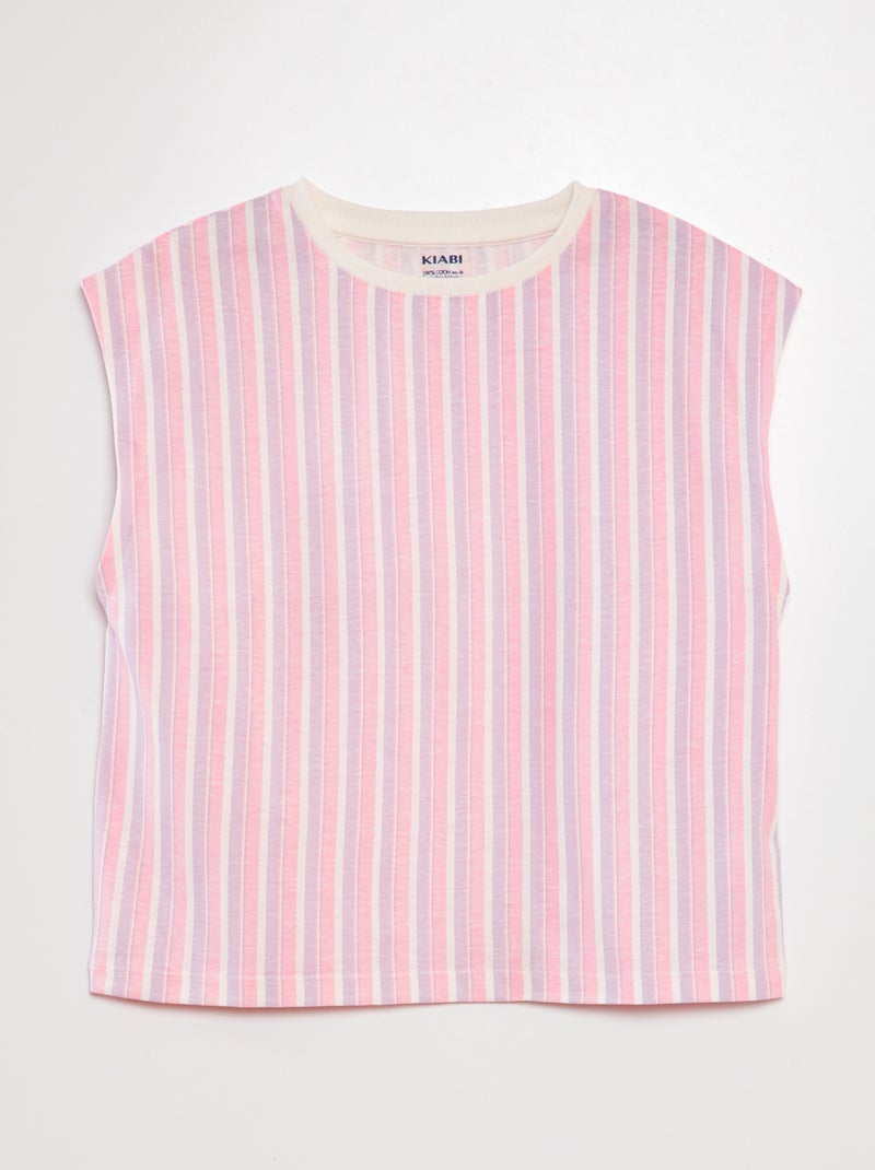 T-shirt con giromanica americano ROSA - Kiabi