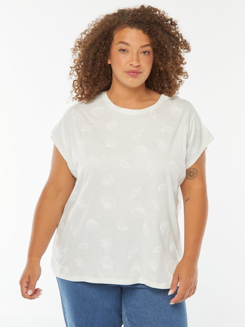 T-shirt con giromanica corto e ricami all over - Kiabi