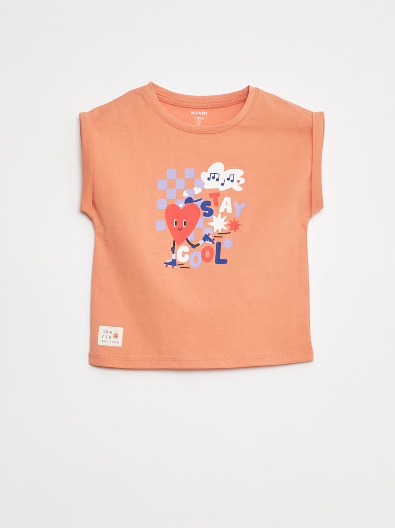 T-shirt con giromaniche corti con risvolto Graphik Edition Rosa - Kiabi