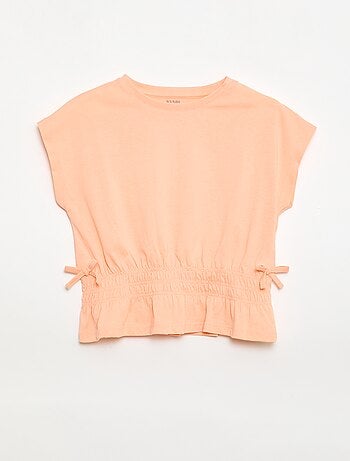 T-shirt con inserto a nido d'ape e nodi in vita