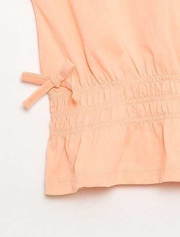 T-shirt con inserto a nido d'ape e nodi in vita