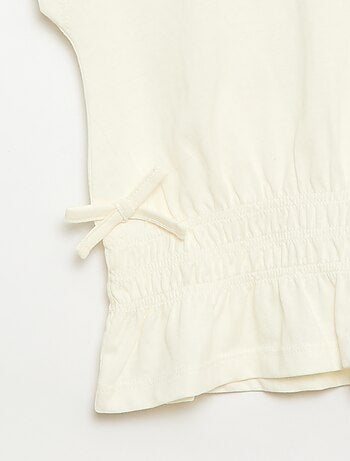 T-shirt con inserto a nido d'ape e nodi in vita