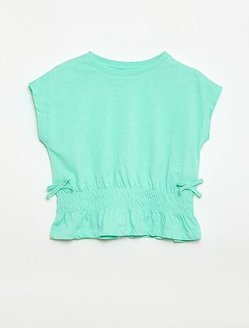 T-shirt con inserto a nido d'ape e nodi in vita