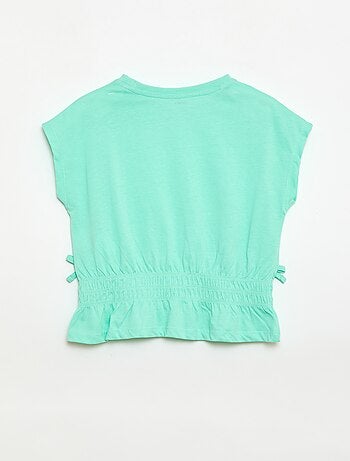 T-shirt con inserto a nido d'ape e nodi in vita