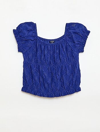 T-shirt con lavorazione smock e ricamo sangallo