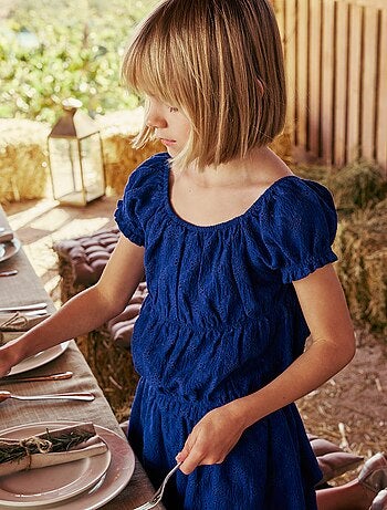 T-shirt con lavorazione smock e ricamo sangallo