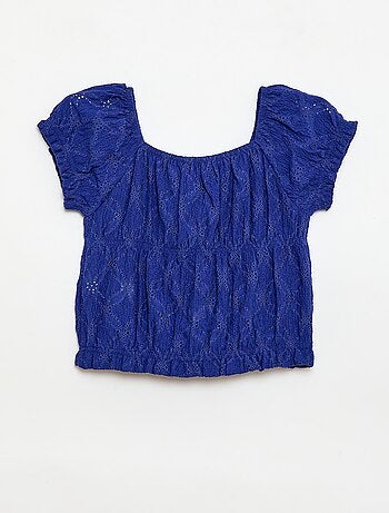 T-shirt con lavorazione smock e ricamo sangallo