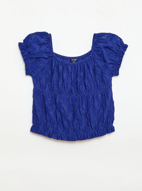 T-shirt con lavorazione smock e ricamo sangallo - Kiabi