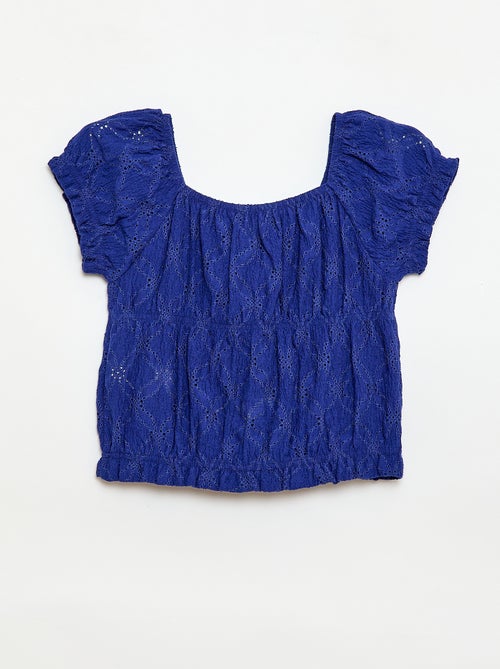 T-shirt con lavorazione smock e ricamo sangallo - Kiabi