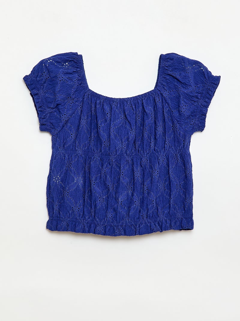 T-shirt con lavorazione smock e ricamo sangallo Blu - Kiabi