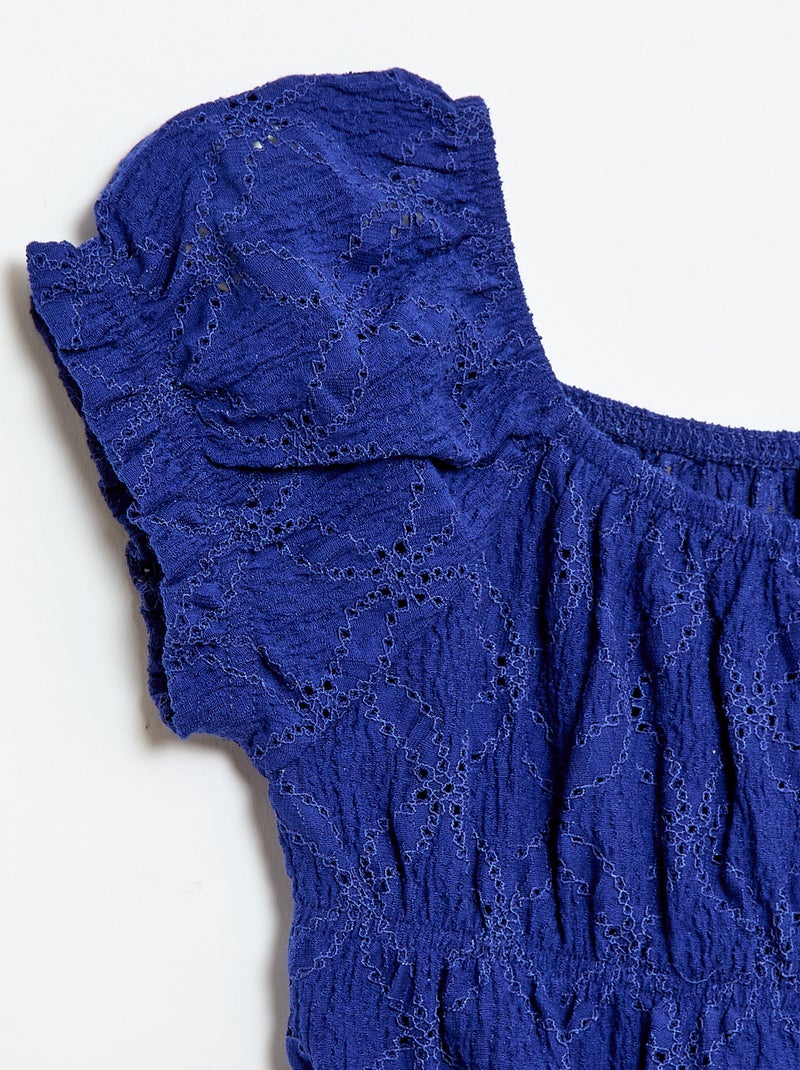 T-shirt con lavorazione smock e ricamo sangallo Blu - Kiabi