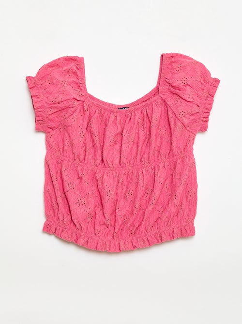 T-shirt con lavorazione smock e ricamo sangallo - Kiabi