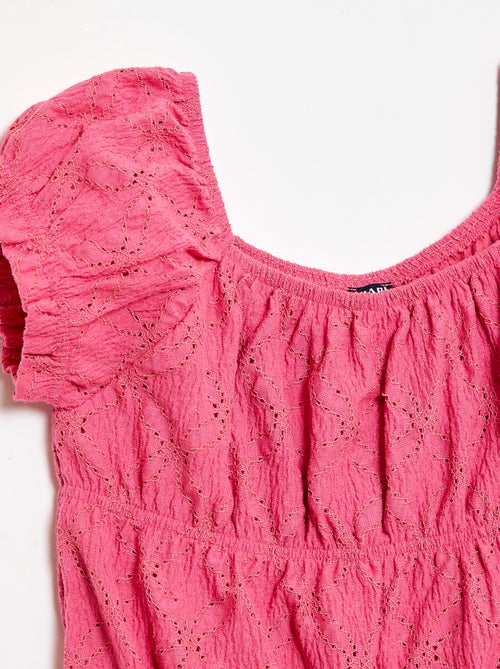 T-shirt con lavorazione smock e ricamo sangallo - Kiabi