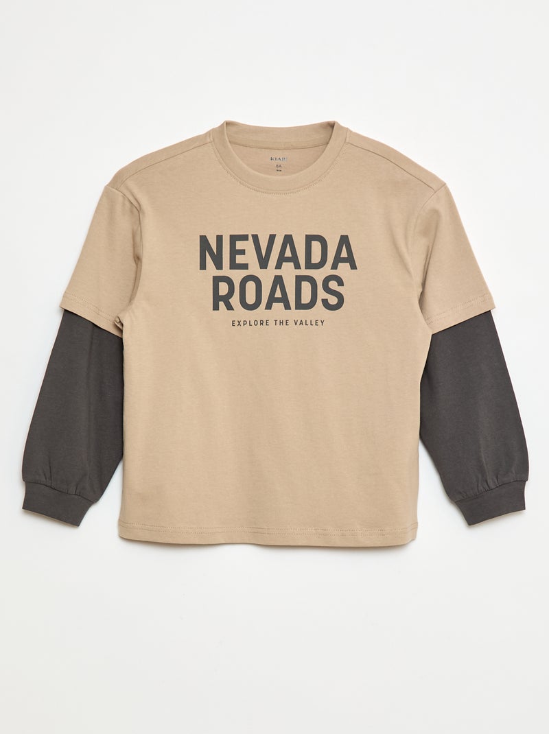 T-shirt con manica doppia Beige - Kiabi