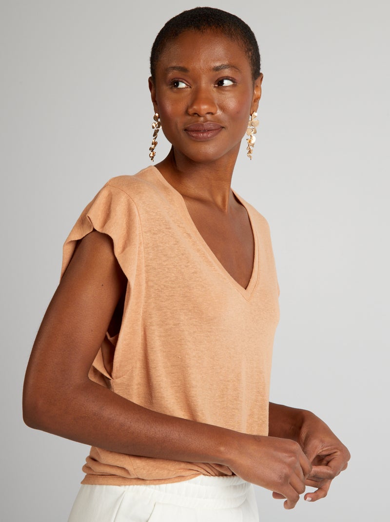 T-shirt con maniche a pipistrello con lino MARRONE - Kiabi