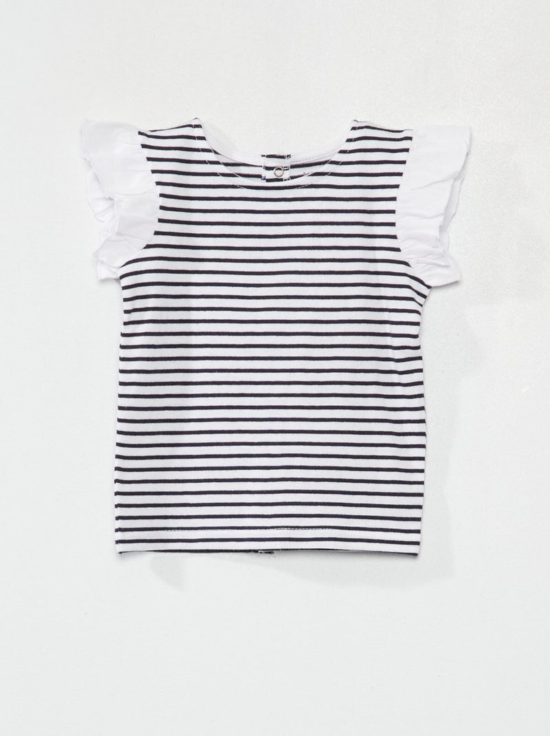 T-shirt con maniche con volant a righe blu - Kiabi
