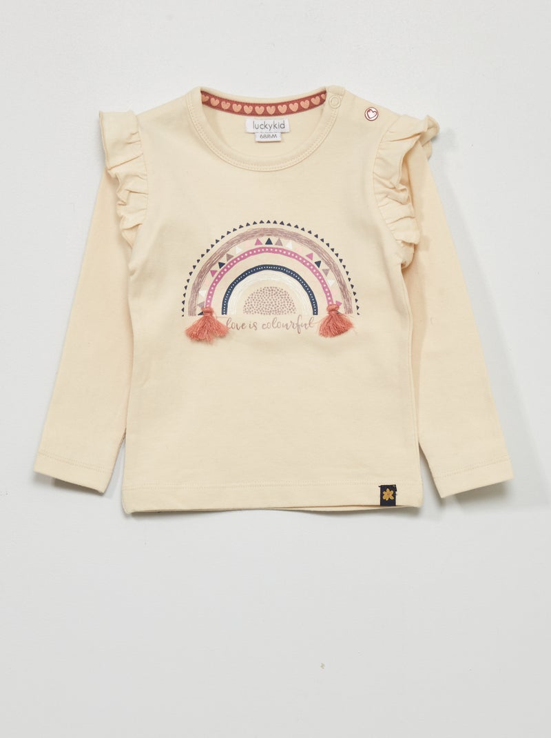 T-shirt con maniche con volant BEIGE - Kiabi