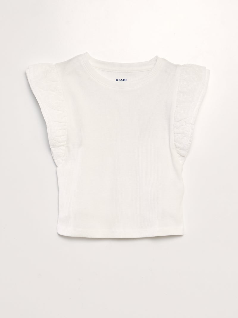 T-shirt con maniche con volant BIANCO - Kiabi