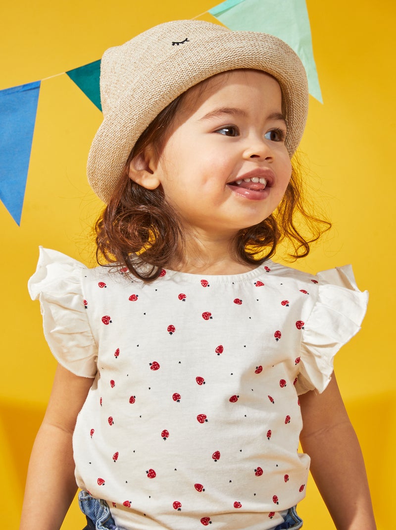 T-shirt con maniche con volant BIANCO - Kiabi