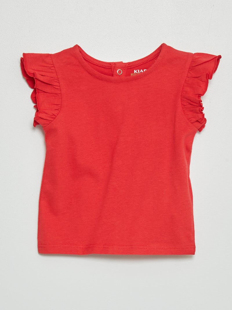 T-shirt con maniche con volant rosso ciliegia - Kiabi