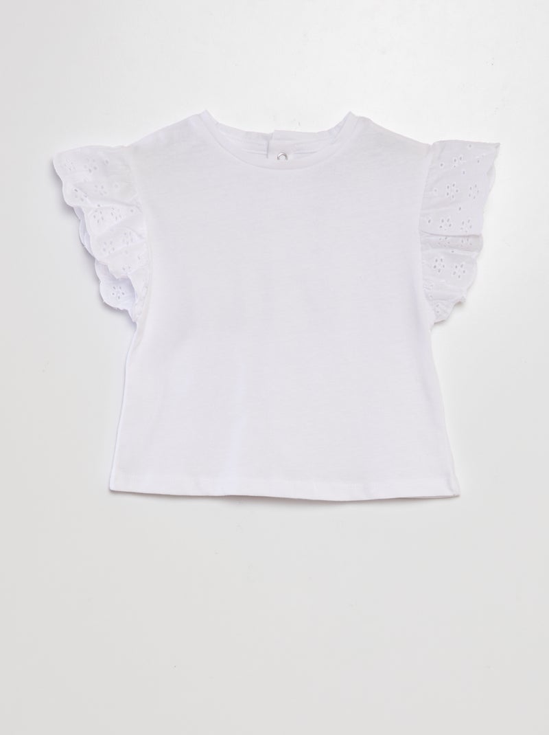 T-shirt con maniche dai ricami a punto inglese bianco - Kiabi