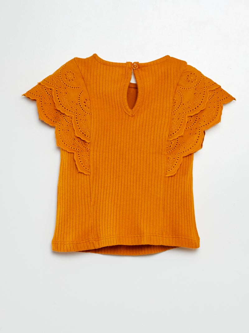 T-shirt con maniche ricamate GIALLO - Kiabi
