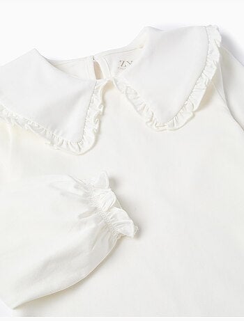 T-shirt con maxi colletto e contorno arricciato