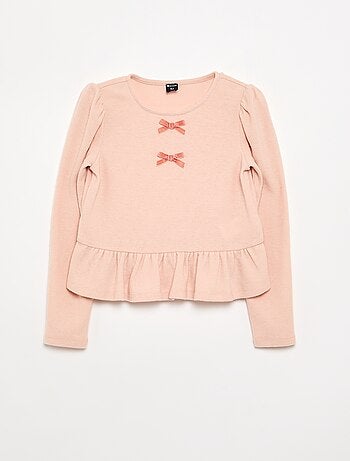 T-shirt con nodi e balza in vita