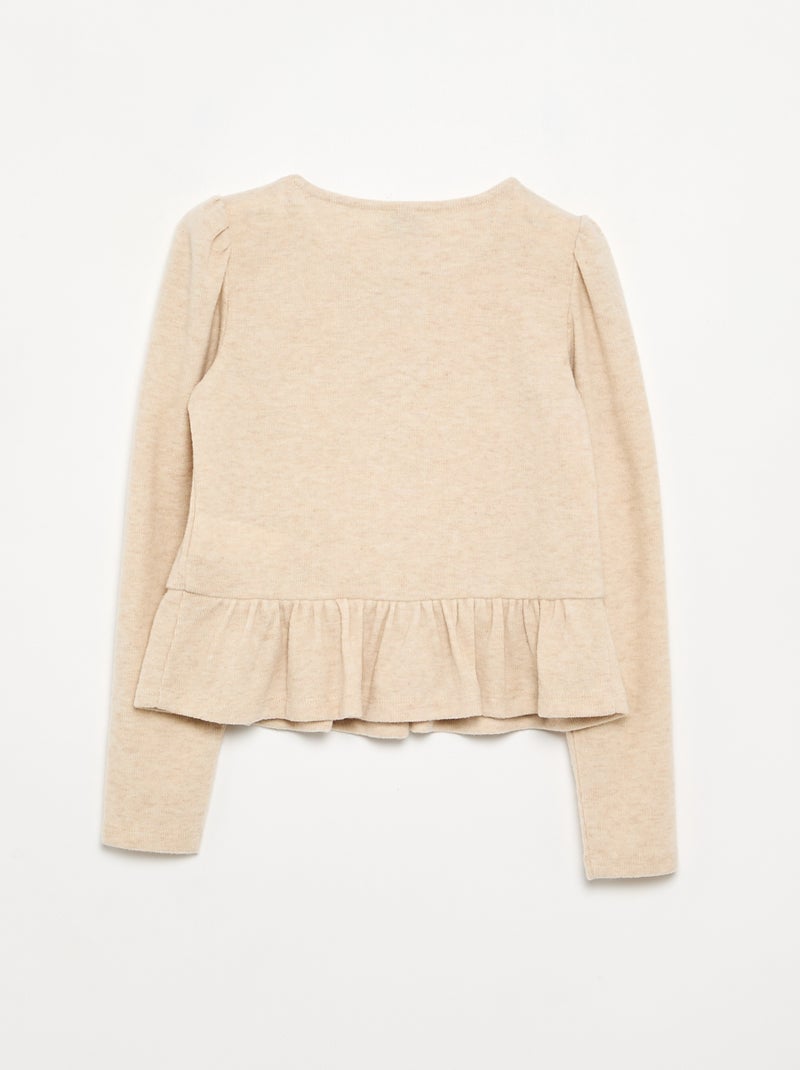 T-shirt con nodi e balza in vita Beige - Kiabi